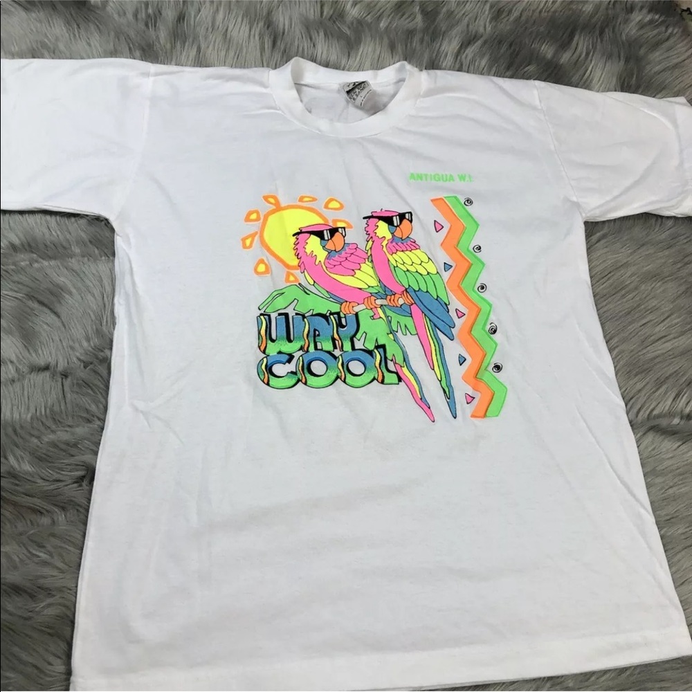 Vintage White Neon Parrot Bird Way Cool Antigua W.I. T Shirt